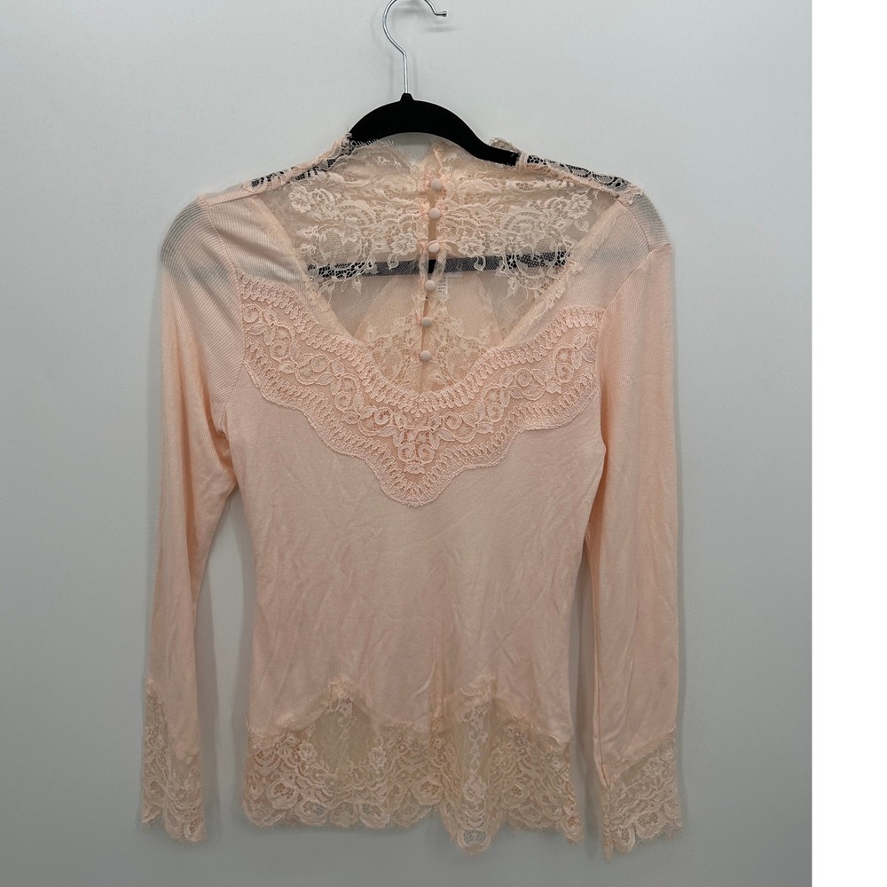 Venus Blush Pink Lace Sheer Knit Top Womens M Romantic Coquette Fairy Victorian